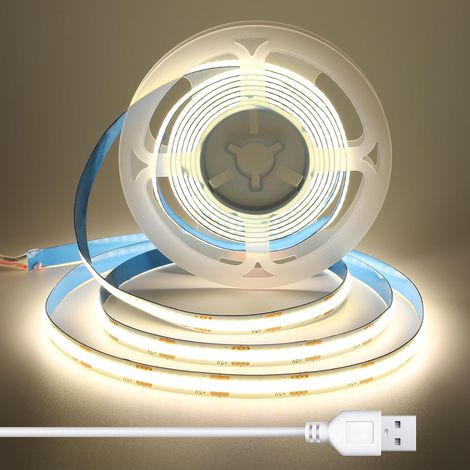 1m Ruban LED COB USB 5V, Ruban LED Blanc Naturel de 8 mm de large, IRC 92, Sans point, Flexible et Uniforme, pour Dessous de Comptoir, Miroir, Etagères, 4000K (1/5)