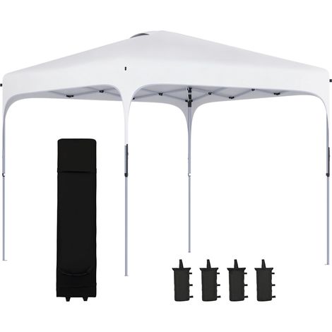 Tonnelle de jardin 2,5 x 2,5 x 2,7 m, hauteur réglable, anti-UV, imperméable, 4 sacs de lestage et sac de transport, blanche (1/5)