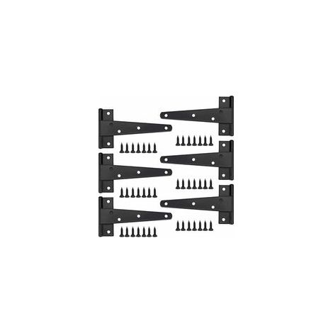 Charniere Porte Lourde 6pcs, Charniere Porte 6 Pouces, Charnière en T Noires, Charniere Plate Inox Charnières de Portes en Fer Charnières Robustes pour Portes, Fenêtres, Abris de Jardin