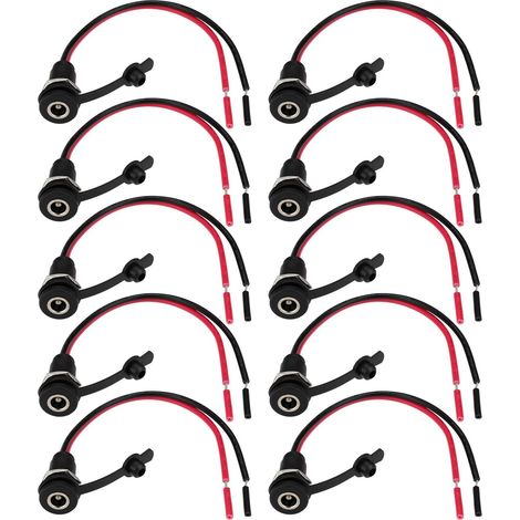 Pack of 10 DC Power Sockets 5.5 x 2.5 mm Line Length 15 cm with Waterproof Cap DC Power Cable for Digital Products Remote Controls (1/5)