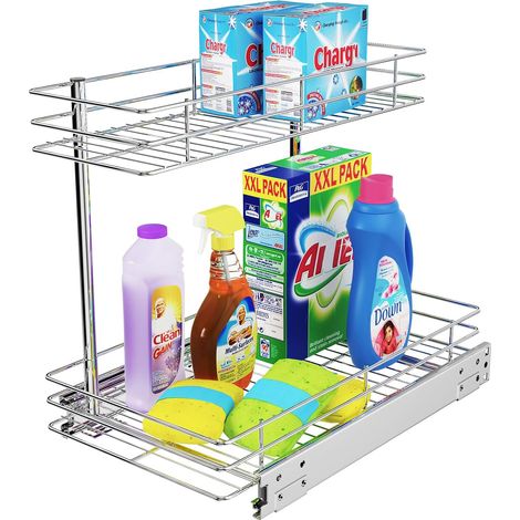 Organisateur sous évier Cuisine Rangement sous évier 2 étages, Organisateur placard cuisine, Chrome (1/5)