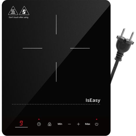 Iseasy – Plaque induction portable 1 foyer 2100W – Minuterie 8h – Écran tactile – Verrouillage enfants – Dimensions 35x28cm (1/5)