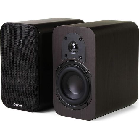 Paire d'enceintes d'étagère avec woofer de 10,2 cm et Tweeter en Soie (Noyer foncé, Paire) (1/5)
