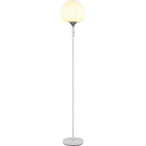 Stehlampe weiß Wohnzimmerleuchte Glas Stehleuchte opal, Rillen Design, 1x E27, DxH 29 x 165 cm (1/5)