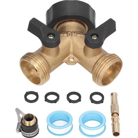 Robinet de Jardin 3/4 Pouce, Diviseur 2 Voies Y en Laiton pour Arrosage Extérieur Résistant (1/5)