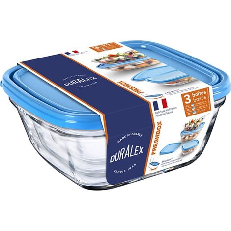 Set de 3 saladiers en verre avec couvercle