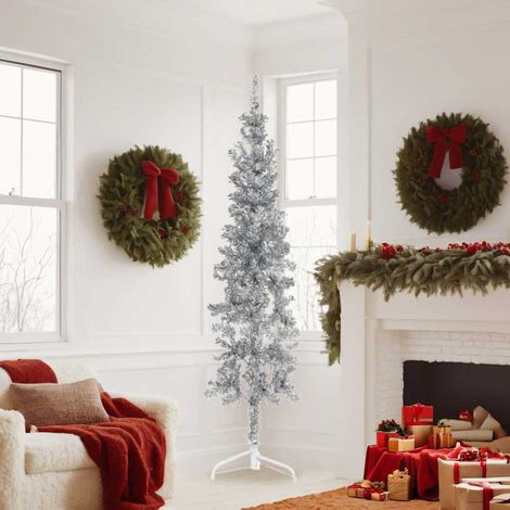 vidaXL Slim Artificial Half Christmas Tree with Stand Silver 180 cm (1/5)