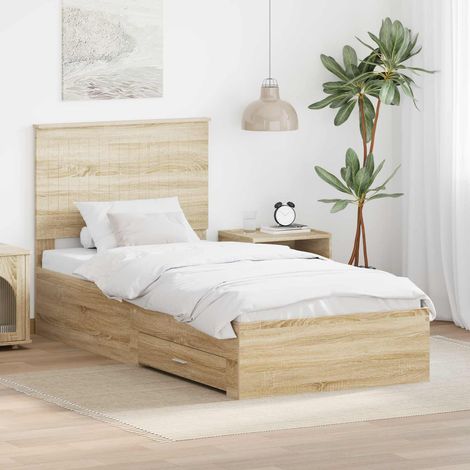 vidaXL Bettrahmen mit Kopfteil Sonoma-Eiche 90 x 200 cm Holzwerkstoff (1/5)