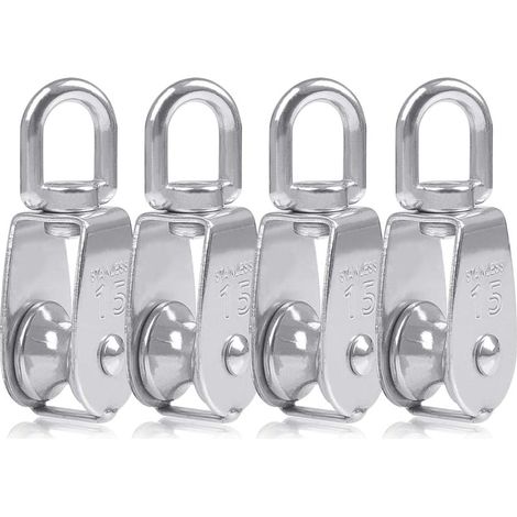 Poulie Simple Poulie pour Cable 15MM Acier Inox, Poulie Escalade Poulie Rouleau de Chargement, Poulie de Levage Capacité4pcs Argent