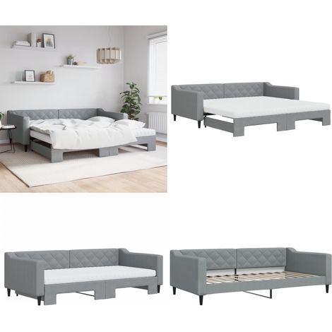 Tagesbett Ausziehbar mit Matratze Hellgrau 100x200 cm Stoff - Sofa Bett - Schlafcouch - Gästebett - Daybed - Klappbett - Home & Living