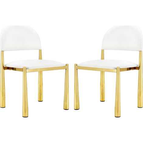 Set de 2 sillas de comedor blancas de PU con patas metálicas y respaldo semicircular, 80 cm (1/5)