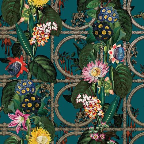 Botanical Trellis Floral Wallpaper Teal Green Feature Wall Living Room Bedroom (1/4)