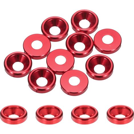 10 Pièces Rondelles à Tête Fraisée, Rondelles de Tasse M3 x 8 mm, Rondelle Fraisée, Rondelle Boulon En Aluminium Pour vis à tête, tige filetée, Accessoires Mécaniques, Rouge (1/5)
