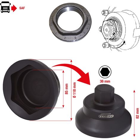 KS Tools Achsmuttern-Schlüssel für SAF 85 mm, Ø 118 mm