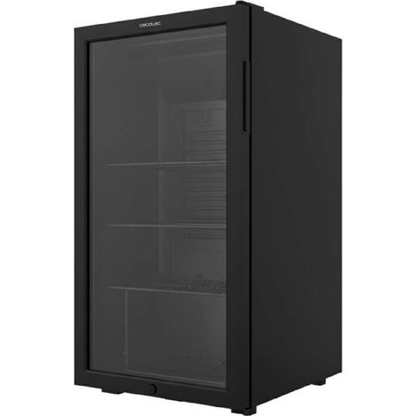 Nevera mini bar con puerta de cristal, chasis color negro, capacidad 88 litros (115 latas de 33cl), compresor incorporado, luz led interior, temperatura 0ºc a 10ºc, ancho 44.5 x alto 83. (1/4)
