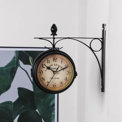 Orologio da parete retrò a doppia faccia, impermeabile, con quadrante e staffa di montaggio, pendolo a doppia faccia per uso interno ed esterno in casa, patio, giardino, cucina, cortile, soggiorno (1/3)