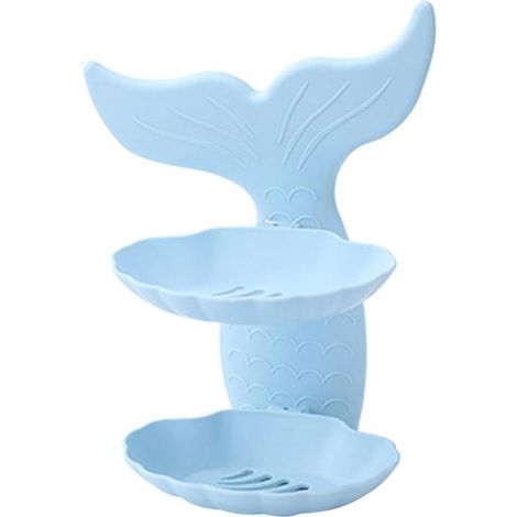 Double-Layer Fish Tail Shape Wall-Mounted Soap Dish, Blue, No Drilling Required, Easy to Install Plastic for Bathroom Storage (1/5)