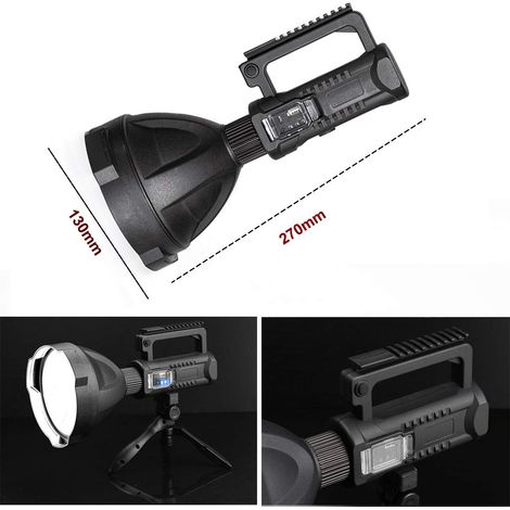 Torcia LED portatile super luminosa, ricaricabile tramite USB, con treppiede pieghevole per escursionismo, campeggio e pesca. (1/4)