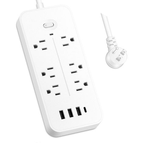 Rallonge portable à fiche plate avec 6 prises, 3 ports USB et fonction de charge intelligente. (1/5)