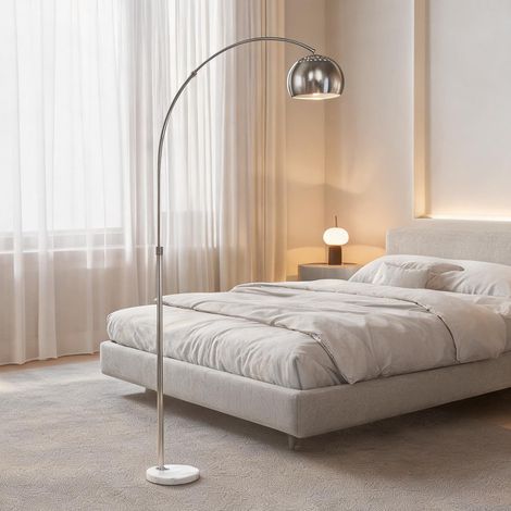 Lampadaire arqué 167 cm avec socle en marbre argenté en métal (1/5)