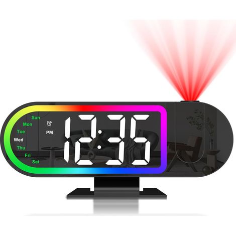 Projection Alarm Clock, 8.5 Inch Digital Alarm Clock with 180° Projector, 17 RGB Mood Lights, 3 Screen Brightness Settings and Night Mode, USB Powered Projector Clock for (1/5)