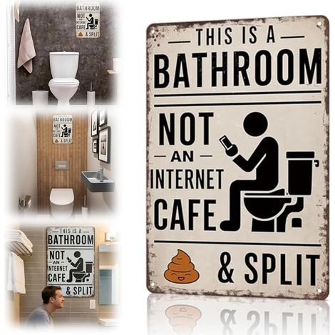 Plaque vintage en métal avec citations « This Is A Bathroom Not An Internet Cafe » - Décoration murale sarcastique amusante pour salle de bain et toilettes (1/5)
