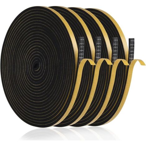 Fensterdichtung, Kälteisolierung, 20 m Türdichtung, 12 mm x 6 mm Klebeschaum, selbstklebender Dichtungsstreifen, Fensterisolierung gegen Wind, Regen und Lärm (Schwarz) (1/4)