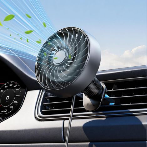 Ventilador USB para coche - Ventilación para coche - Motor silencioso sin escobillas de 3 velocidades - Montaje con gancho - Rotación de 360° - Conexión USB de 5 V - No recargable - Para coche, camión (1/5)