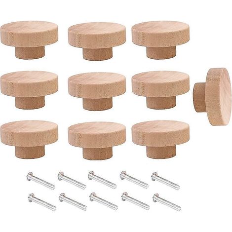 Lot de 10 boutons de tiroir ronds en bois brut, diamètre 50 mm, pour meubles, armoires et commodes. (1/5)
