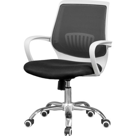 Chaise de bureau tendance pour espaces de travail en noir et blanc avec une structure en métal, tissu et dimensions de 60x87x59 cm (1/5)