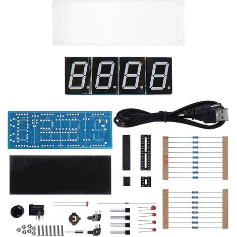 Kit d'horloge numérique LED à 4 chiffres à monter soi-même, affichage automatique de l'heure et de la température - Rouge (1/5)
