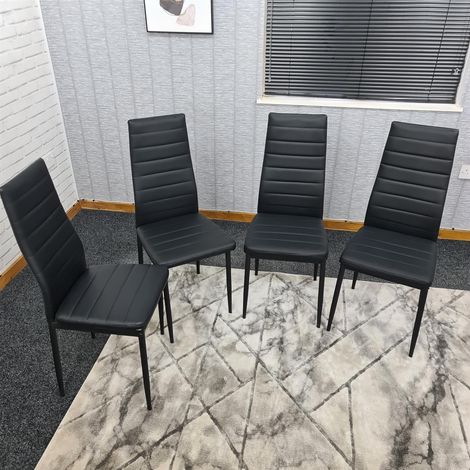 Dining Chairs Set of 4 Black Leather Kitchen Chairs (1/5)