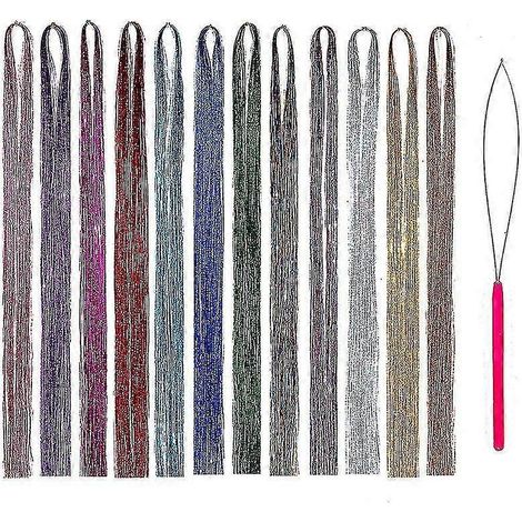 Haar-Glitzer-Set mit Werkzeug, 119 cm (47 Zoll), 12 Farben, Feen-Haar-Glitzer-Set, Haarverlängerungen, funkelnder Glitzer, glänzender Seiden-Glitzer (12 Farben) (1/4)