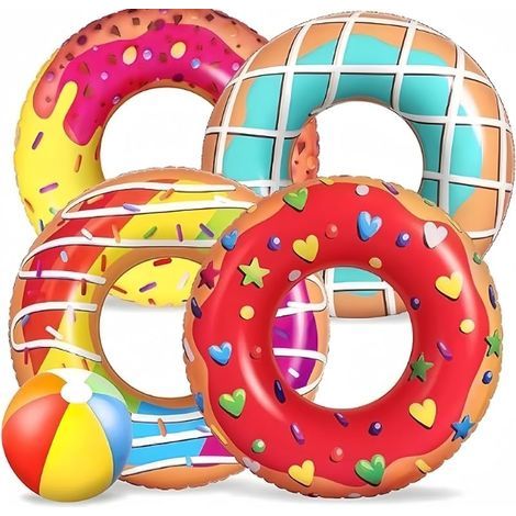 5 Pezzi Galleggianti Gonfiabili a Forma di Ciambella per Piscina, 4 Pezzi Anelli da Nuoto da 75CM a Forma di Ciambella con 3 Palloni da Spiaggia da 35CM per Bambini e Adulti, per Spiaggia, Nuoto, Pisc (1/4)