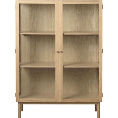 Vitrine 2 portes en verre trempé et bois H140cm - Bois clair - CAHIR (1/5)