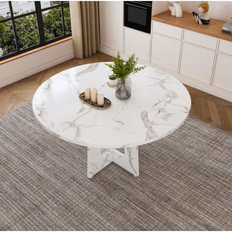 MEUBLIV Table à manger ronde 120 cm blanche – effet marbre, 4 à 6 personnes, MDF (1/5)