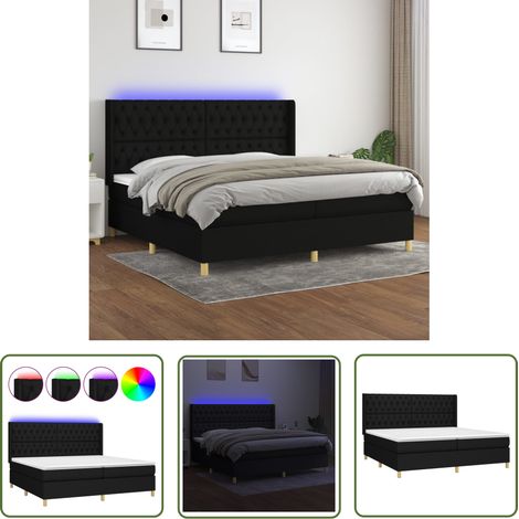 The Living Store Sommier à lattes de lit matelas et LED Noir 200x200 cm Tissu - Sommier Tapissier - Lit Plateforme - Lit Avec Rangement - Lit Design - Lit Moderne (1/5)