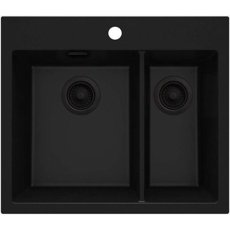 Lavello cucina in granito con 2 vasche 60x52 cm nero - Lyra