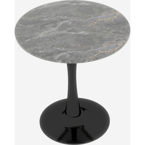 Table basse ronde noire 70 cm en marbre gris foncé pour 2-4 personnes style milieu du siècle (1/5)