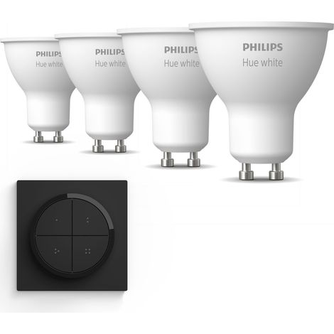 Philips Hue Kit d'extension GU10 avec 4 Spots LED Lumière blanche chaude - Incl. 1 Interrupteur à cadran (Noir) - White (1/5)