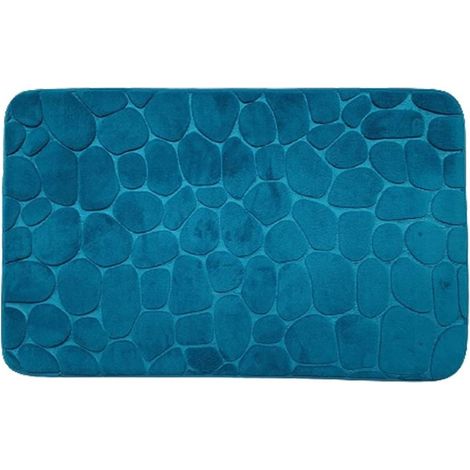 Tapis Microfibre Salle de Bain Antidérapant à Mémoire de Forme, Dessin Galet 50x80 cm Coloris Noir, Gris, Taupe, Bleu, Fuchsia - Bleu Canard. (1/5)