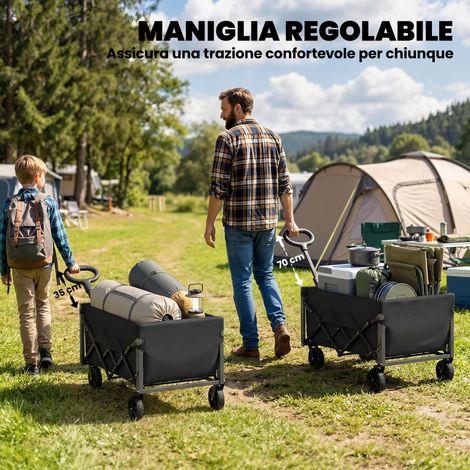 Chariot de jardin pliable 60L, noir, avec roues et côté ouvrant