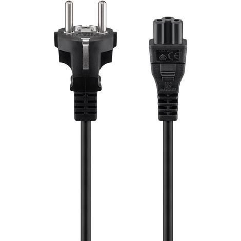 goobay Cable de alimentación de protección de Contacto Macho a IEC C5 Hembra 2 m/Cable de alimentación de 2,5 amperios/Ideal para TV, Monitor, Ordenador portátil, Fuente de alimentación DJ, 70765