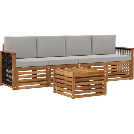 Set di divani da esterno 5 pz Naturale e Grigio Chiaro vidaXL (1/5)