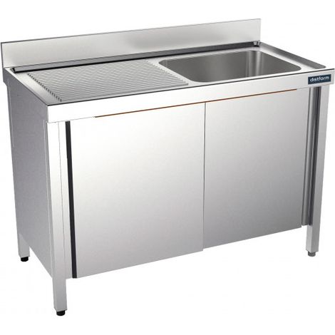 Plonge Inox Professionnelle Profondeur 550 Egouttoir Droite et Portes Coulissantes - Distform
