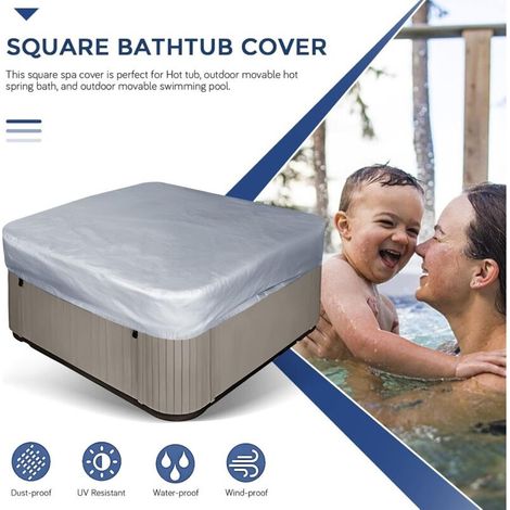 Housse de rechange carrée pour jacuzzi de jardin, jacuzzi, spa - Étanche - Protection UV - 200 x 210 cm (L x l x H), gris) (1/4)