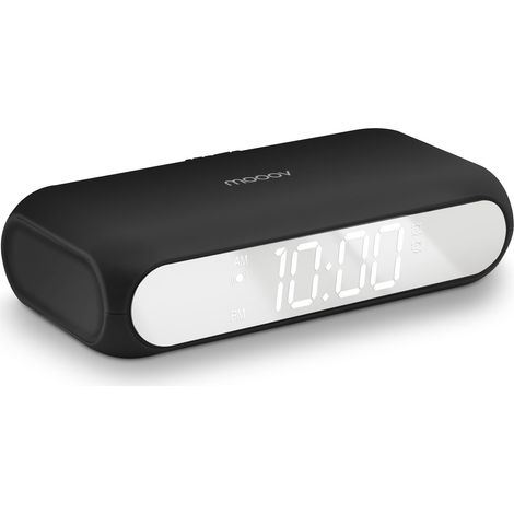 Réveil Chargeur Induction 10W pour Telephone Double Alarme - Recharge sans Fil - Affichage Ecran Numérique LED Effet Miroir - Charge USB-A pour Appareil - Noir (1/5)