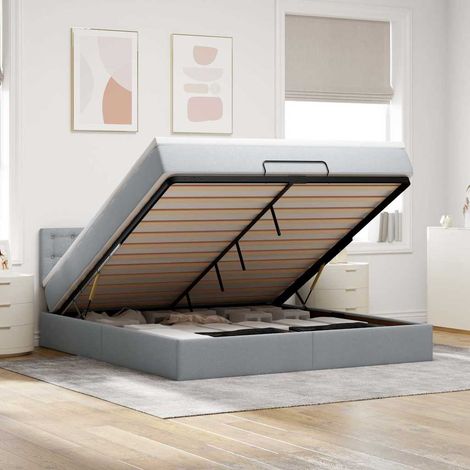 Lit ottoman avec matelas gris clair 160x200 cm tissu (1/5)