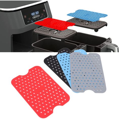 Ensemble d'ustensiles de cuisine réutilisables en silicone, panier double, double casserole, tapis en silicone pour friteuse à air, accessoires pour friteuse, revêtement pour friteuse. (1/5)