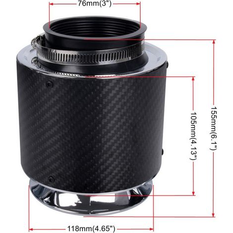 Car modification dustproof mushroom head high flow air filter carbon fiber mushroom head airbox kit - medium size (1/4)